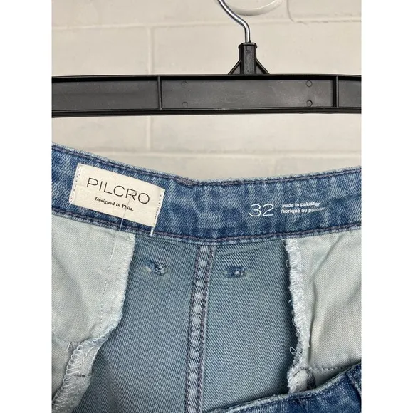 Pilcro High Rise Wide Leg Cropped Jeans Embroidered Pockets Denim Blue Size 32
