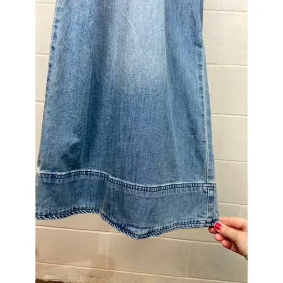 Pilcro High Rise Wide Leg Cropped Jeans Embroidered Pockets Denim Blue Size 32