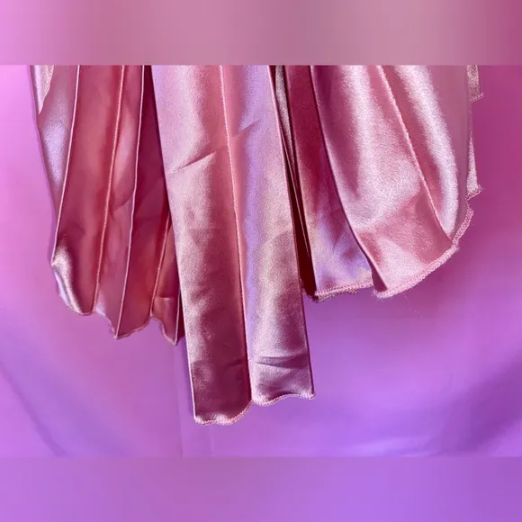 Pink Old Hollywood Glam Pleated Maxi Dress Gown Vintage OffShoulder Medium Large