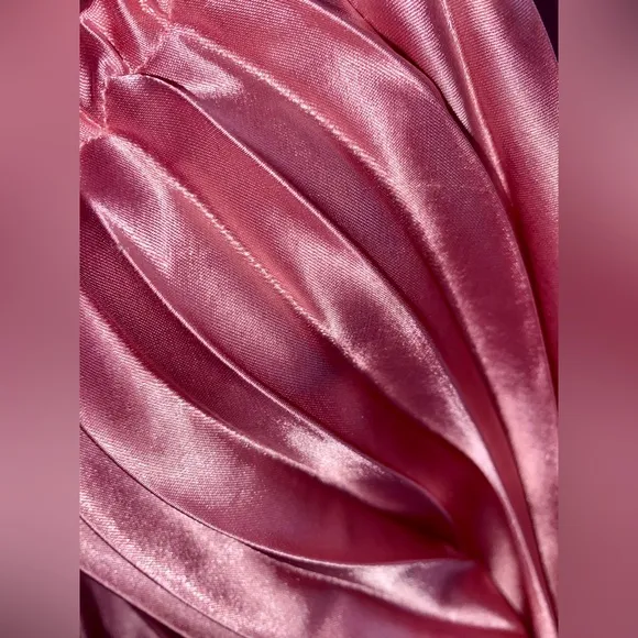 Pink Old Hollywood Glam Pleated Maxi Dress Gown Vintage OffShoulder Medium Large