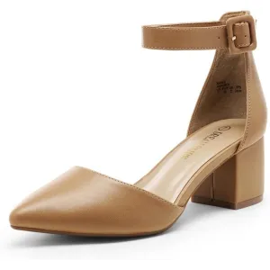Pointed Toe Low Chunky Heels Pump Natural Skin  Shoes comfort latex Insole