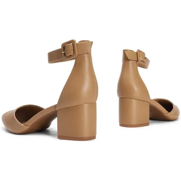 Pointed Toe Low Chunky Heels Pump Natural Skin  Shoes comfort latex Insole