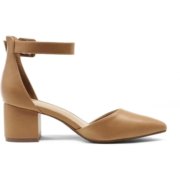 Pointed Toe Low Chunky Heels Pump Natural Skin  Shoes comfort latex Insole