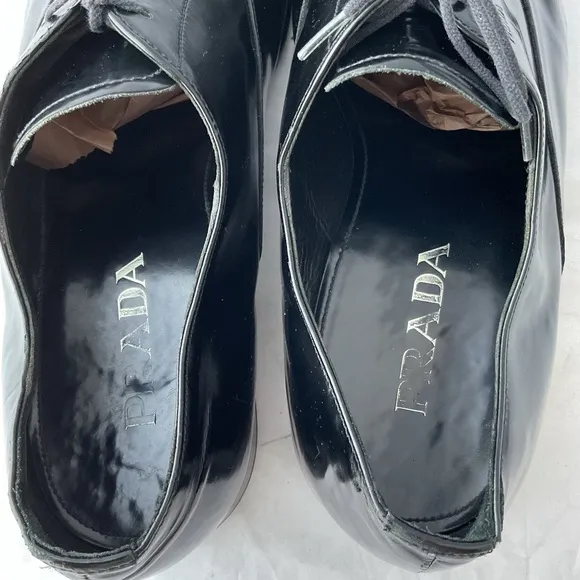 PRADA Black Leather Cap Toe Lace Up Oxford Dress Shoes Men’s Size UK 11 / US 12