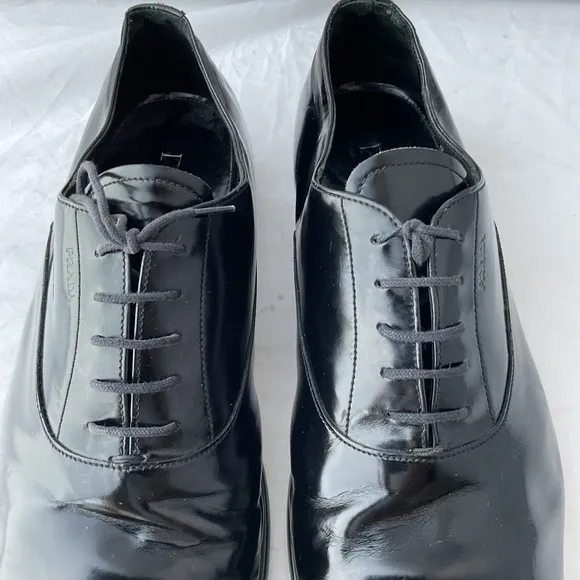 PRADA Black Leather Cap Toe Lace Up Oxford Dress Shoes Men’s Size UK 11 / US 12