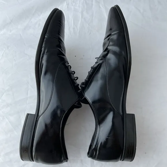 PRADA Black Leather Cap Toe Lace Up Oxford Dress Shoes Men’s Size UK 11 / US 12