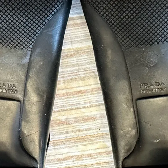 PRADA Black Square Toe Leather Pumps, Size 40 1/2 (certificate of authenticity)