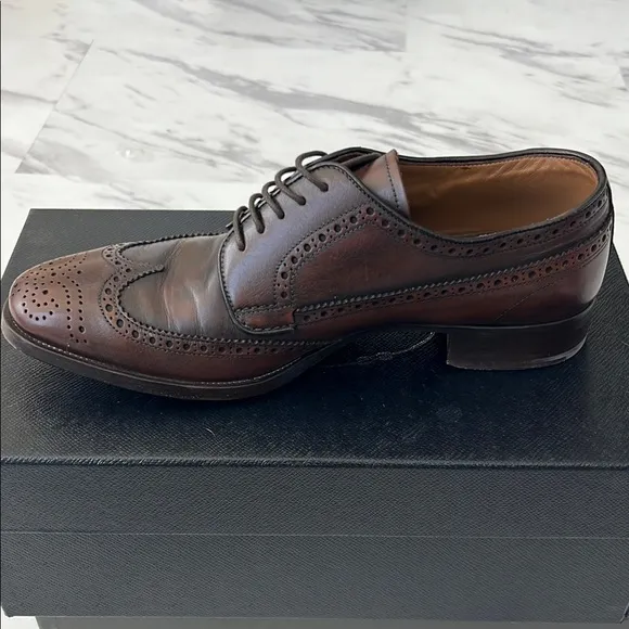 Prada Brown Leather Oxford Shoes with Brogue Detailing