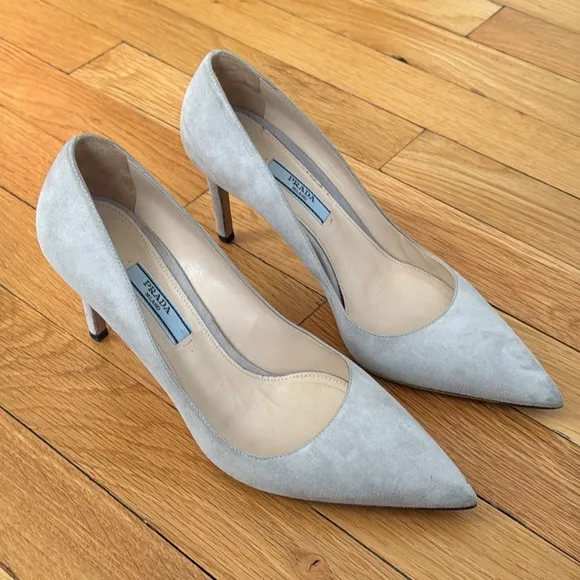 Prada Gray Suede Pointed Toe Pumps
