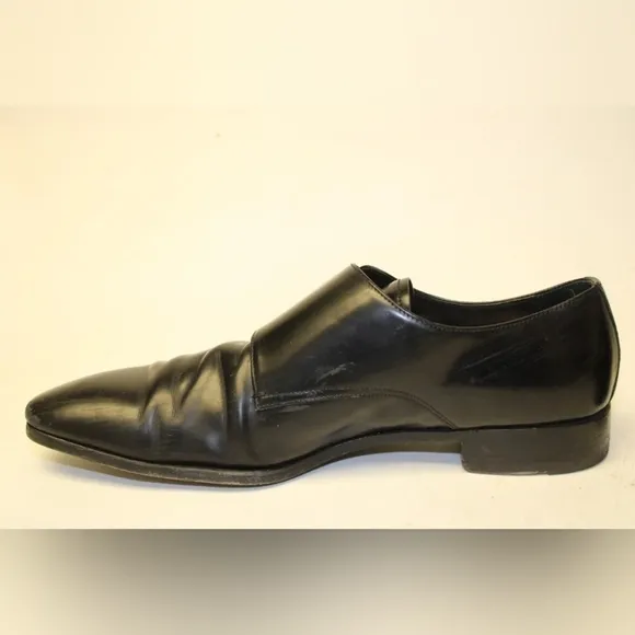 Prada Mens US 12 UK 11 Polished Black Leather Double Monk Strap Italy Made Shoes