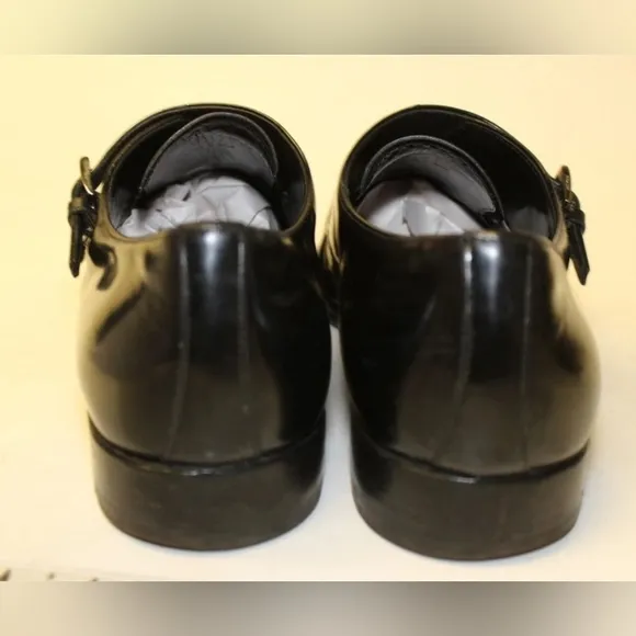 Prada Mens US 12 UK 11 Polished Black Leather Double Monk Strap Italy Made Shoes