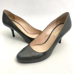 PRADA Round Toe Pumps High Heels 8 / 38 Glossy Gray Leather Womens Made in Italy