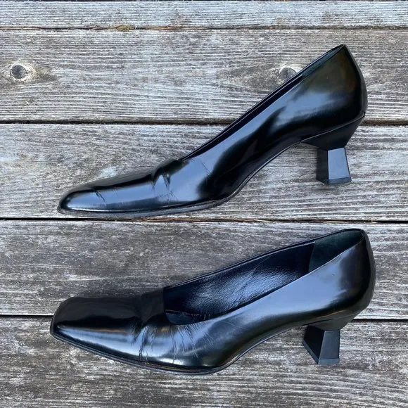 Prada Vintage 1990s Square Toe Leather Pumps