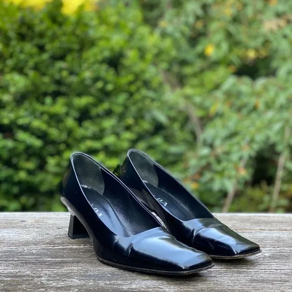 Prada Vintage 1990s Square Toe Leather Pumps