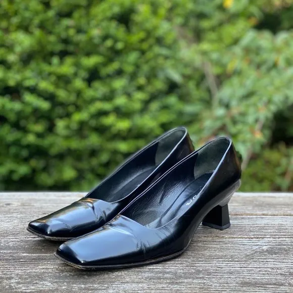 Prada Vintage 1990s Square Toe Leather Pumps