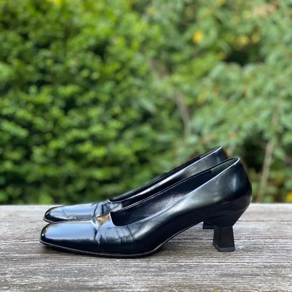 Prada Vintage 1990s Square Toe Leather Pumps