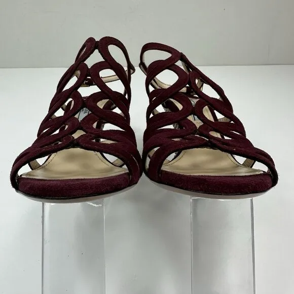 Prada Women's Burgundy Open Toe Strappy Wedge Metallic Sandal EU 37.5 / US 7