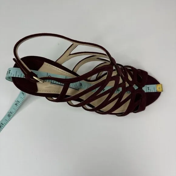Prada Women's Burgundy Open Toe Strappy Wedge Metallic Sandal EU 37.5 / US 7
