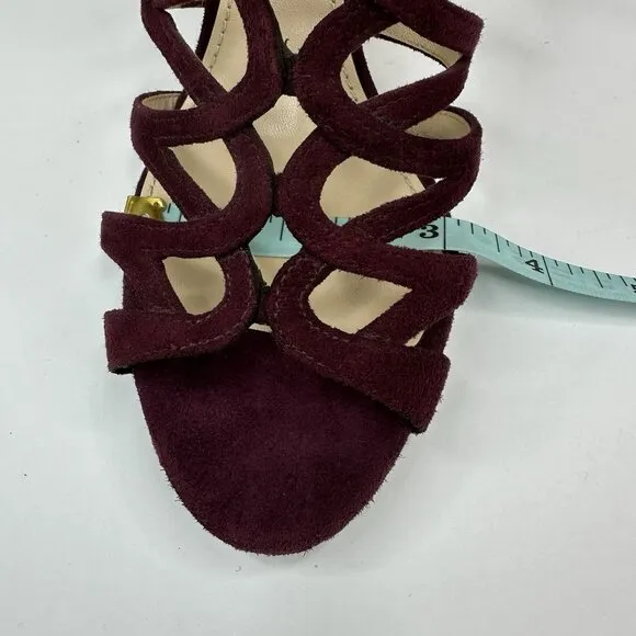 Prada Women's Burgundy Open Toe Strappy Wedge Metallic Sandal EU 37.5 / US 7