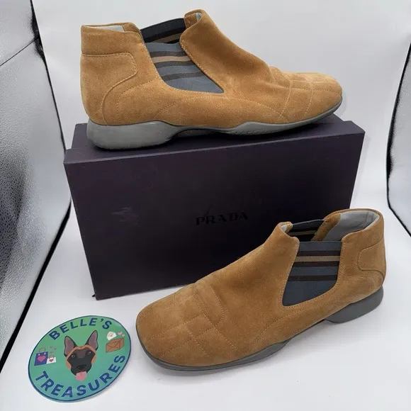 Prada Women's Sz 40 CALZATURE DONNA 'DAINO BROWN' Suede Ankle Bootie Shoes US 9‎