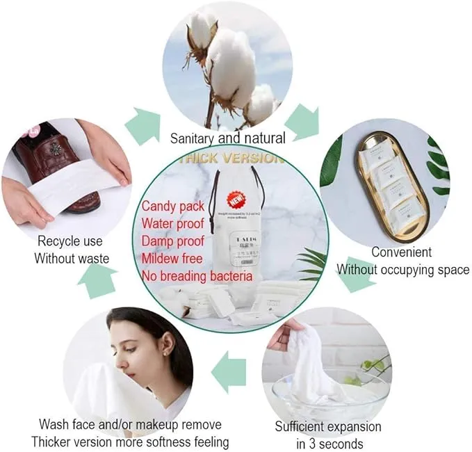 Premium Compressed Towel Tablet, Essential Face Washcloths for Travel, Camping, Hiking, Sports and Beyond, Portable Disposable Thicker Larger, Pure Cotton, 20PCS