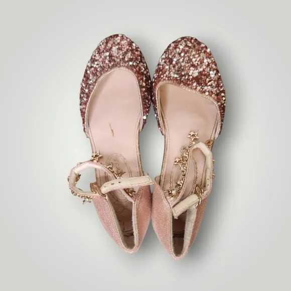 princess Kids Girls Dress Pumps Glitter Sequins Princess Low Heels Mary Jane