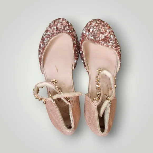 princess Kids Girls Dress Pumps Glitter Sequins Princess Low Heels Mary Jane