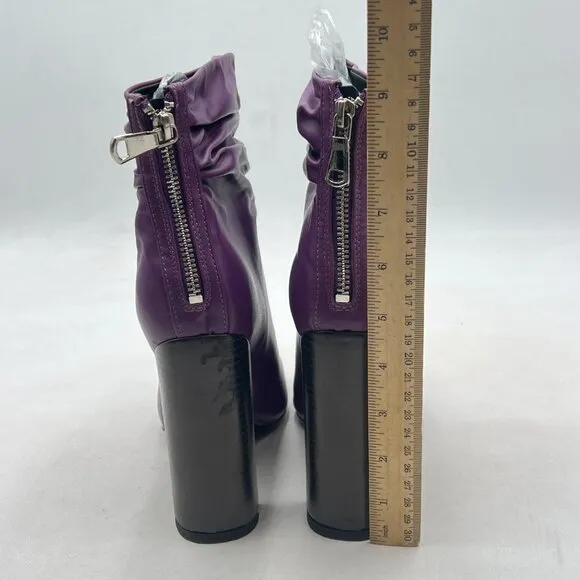 Purple Stylish Peep Toe Slouch Ankle Boots Chunky Stacked Heels Party Prom Shoes