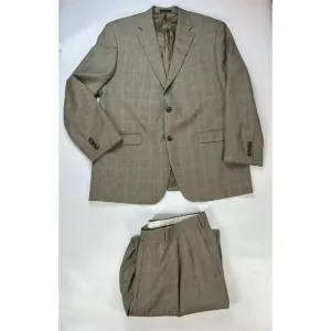 Ralph Lauren 2PC Suit Men’s Blazer 46L Pants 36 Plaid Tan/Brown 100% Wool Formal