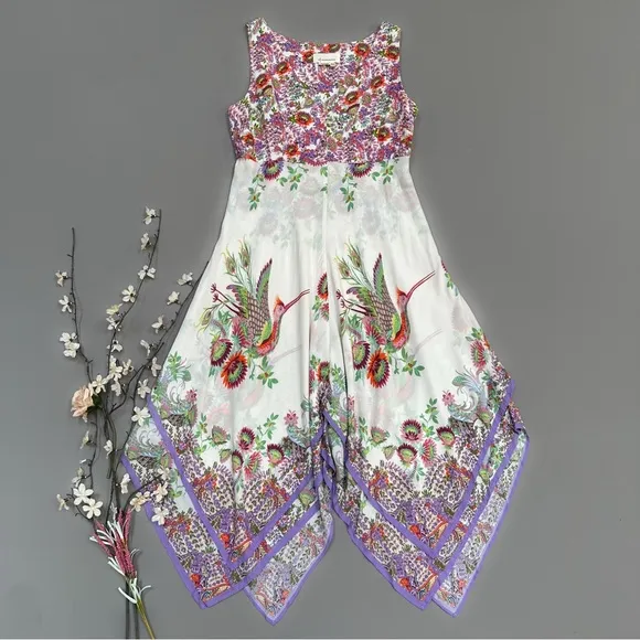 RARE! Anthropologie Analise midi length fairy hem birds of paradise dress, 8.