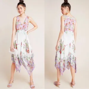 RARE! Anthropologie Analise midi length fairy hem birds of paradise dress, 8.