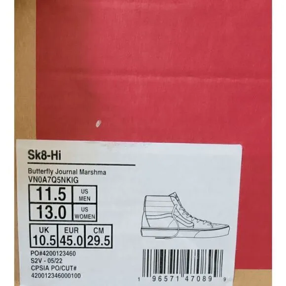 Rare Vans Sk8-Hi Butterfly Journal Marshmallow Size US 11.5 Men fast shipping