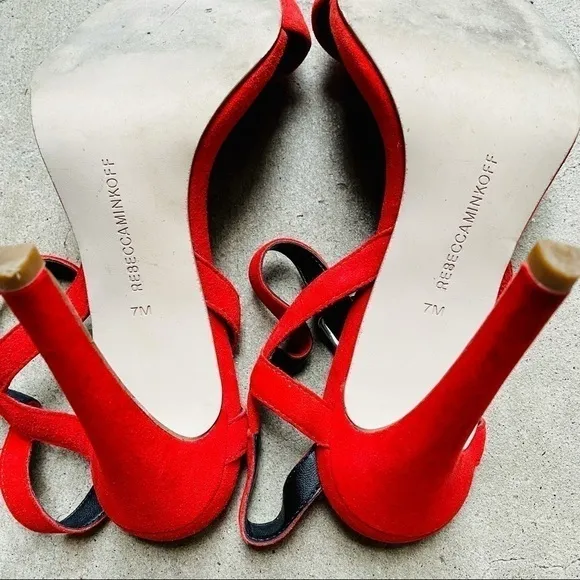 Rebecca Minkoff Rosie Heels 7 Red Lobster Kid Suede Cocktail Party Travel Luxury