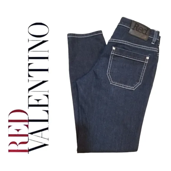 RED VALENTINO Spa Dark Wash Crop Denim Blue Jeans Made in Italy 26