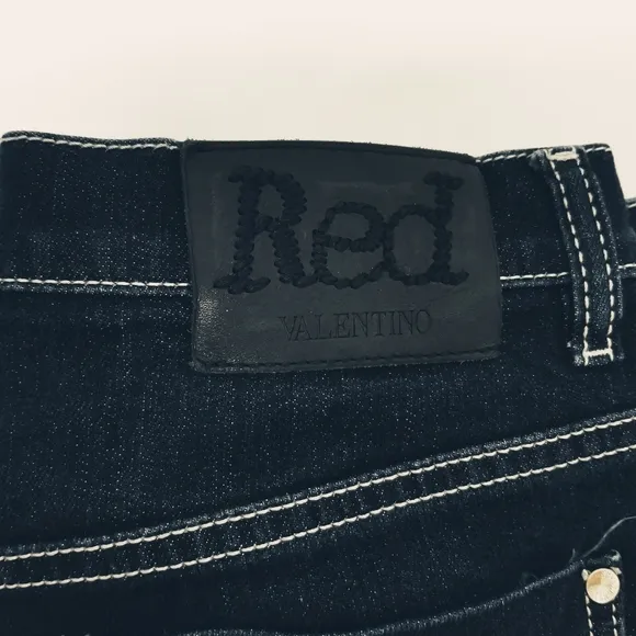RED VALENTINO Spa Dark Wash Crop Denim Blue Jeans Made in Italy 26