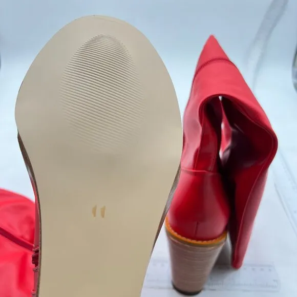 Red Women Comfortable Side Zipper Wedge High Heel Point Toe Fancy Ladies Boot