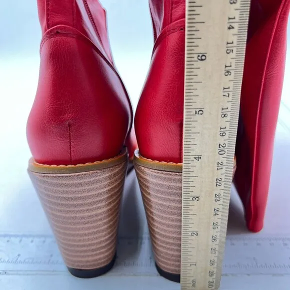 Red Women Comfortable Side Zipper Wedge High Heel Point Toe Fancy Ladies Boot