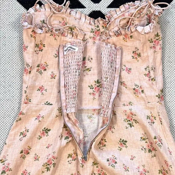 Reformation Andie Lace Trimmed Floral Print Linen Mini Dress Size 12