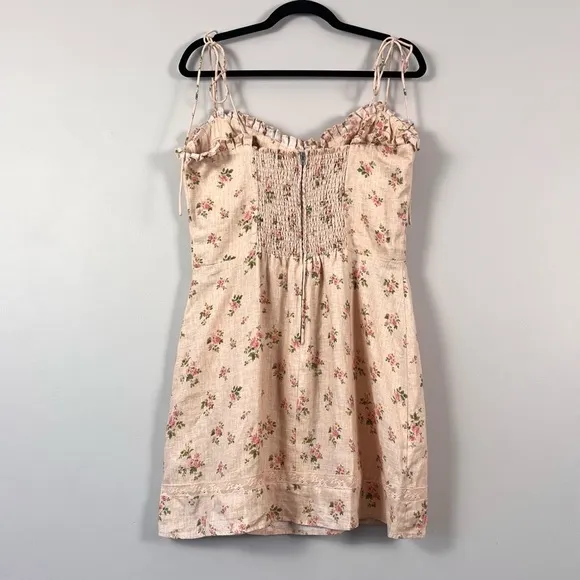 Reformation Andie Lace Trimmed Floral Print Linen Mini Dress Size 12