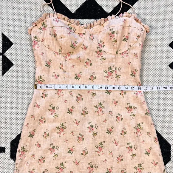 Reformation Andie Lace Trimmed Floral Print Linen Mini Dress Size 12