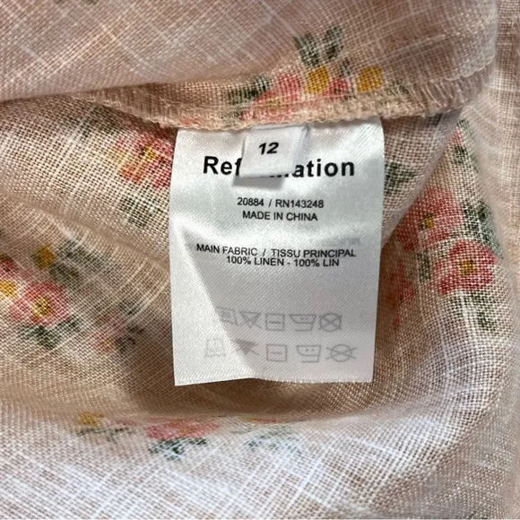 Reformation Andie Lace Trimmed Floral Print Linen Mini Dress Size 12