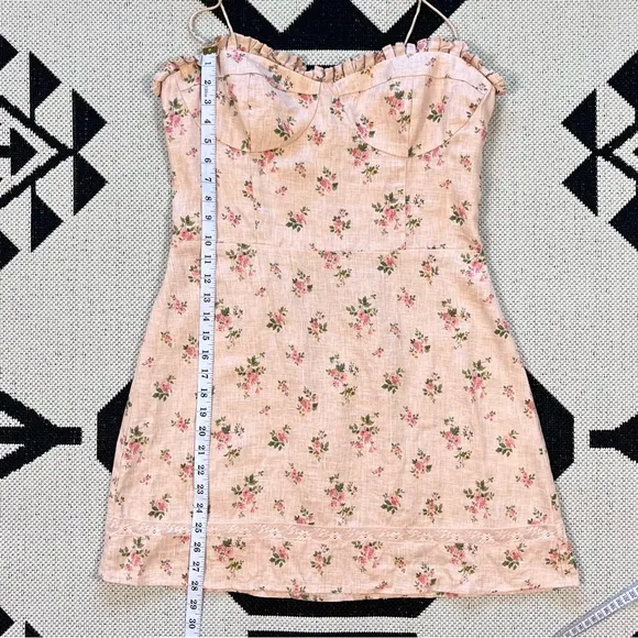 Reformation Andie Lace Trimmed Floral Print Linen Mini Dress Size 12