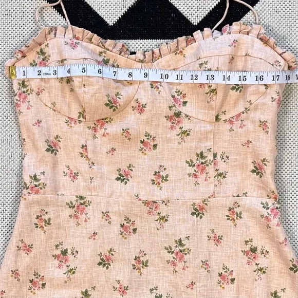 Reformation Andie Lace Trimmed Floral Print Linen Mini Dress Size 12