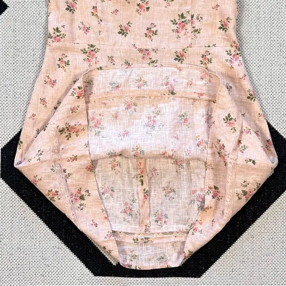 Reformation Andie Lace Trimmed Floral Print Linen Mini Dress Size 12