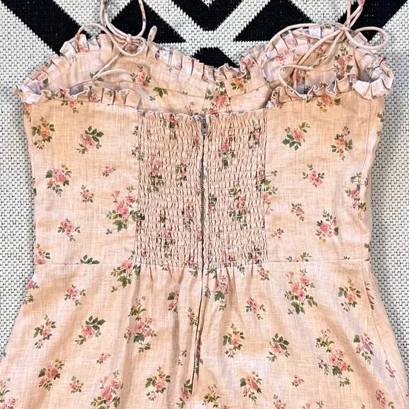 Reformation Andie Lace Trimmed Floral Print Linen Mini Dress Size 12