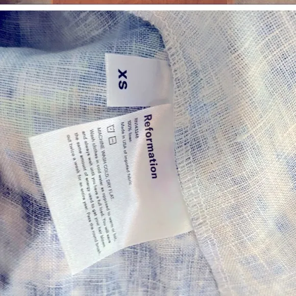 Reformation Garten Tie-Dye Sky Cloud Blue Wrap 100% Linen Midi Dress Size XS