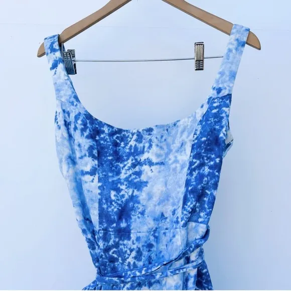 Reformation Garten Tie-Dye Sky Cloud Blue Wrap 100% Linen Midi Dress Size XS