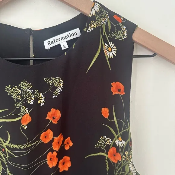 Reformation Ledger Maxi Long Formal Black Dress in Robyn Floral 0