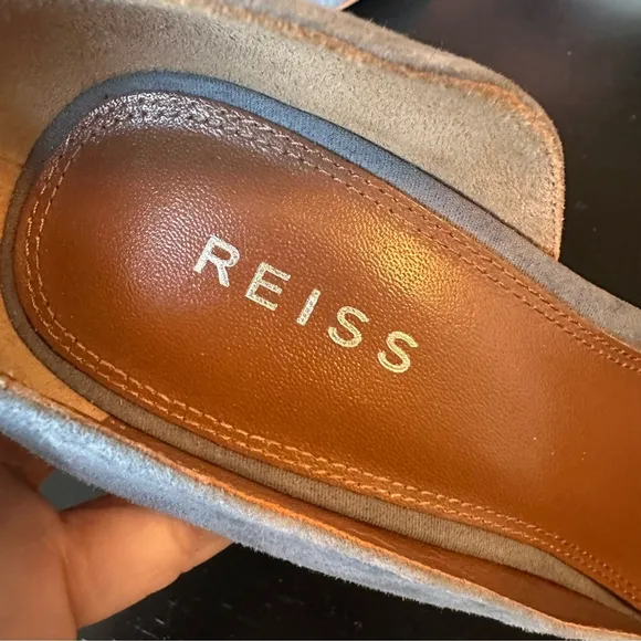 REISS Pale Blue suede pointed toe pumps with ankle strap sz 38