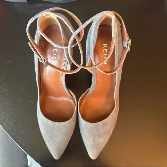 REISS Pale Blue suede pointed toe pumps with ankle strap sz 38